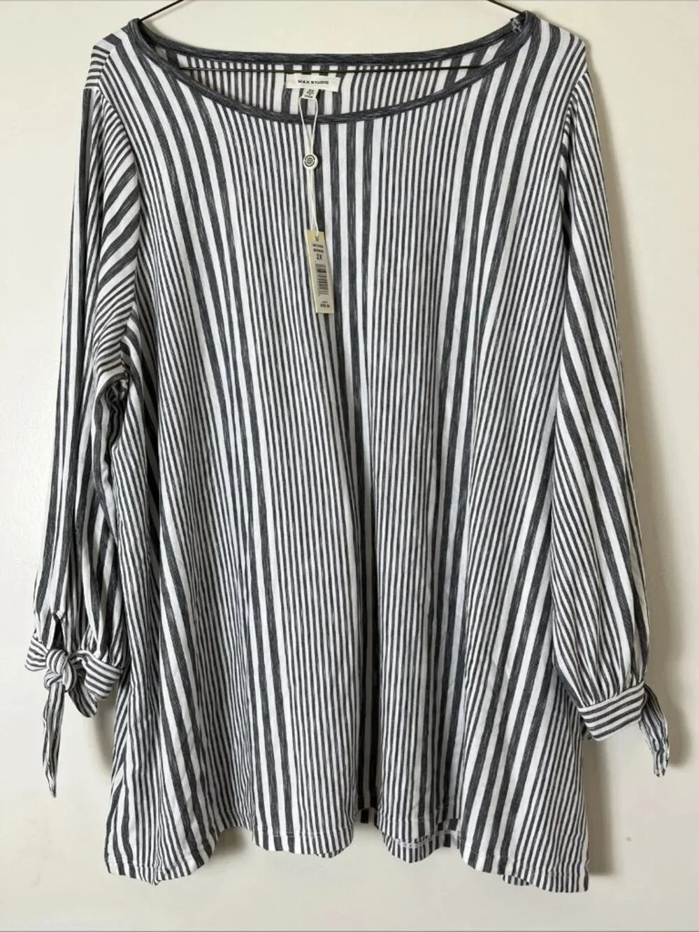 Max Studio 2X Vertical Stripe Blouse NWT Flowy Stretch Work Top